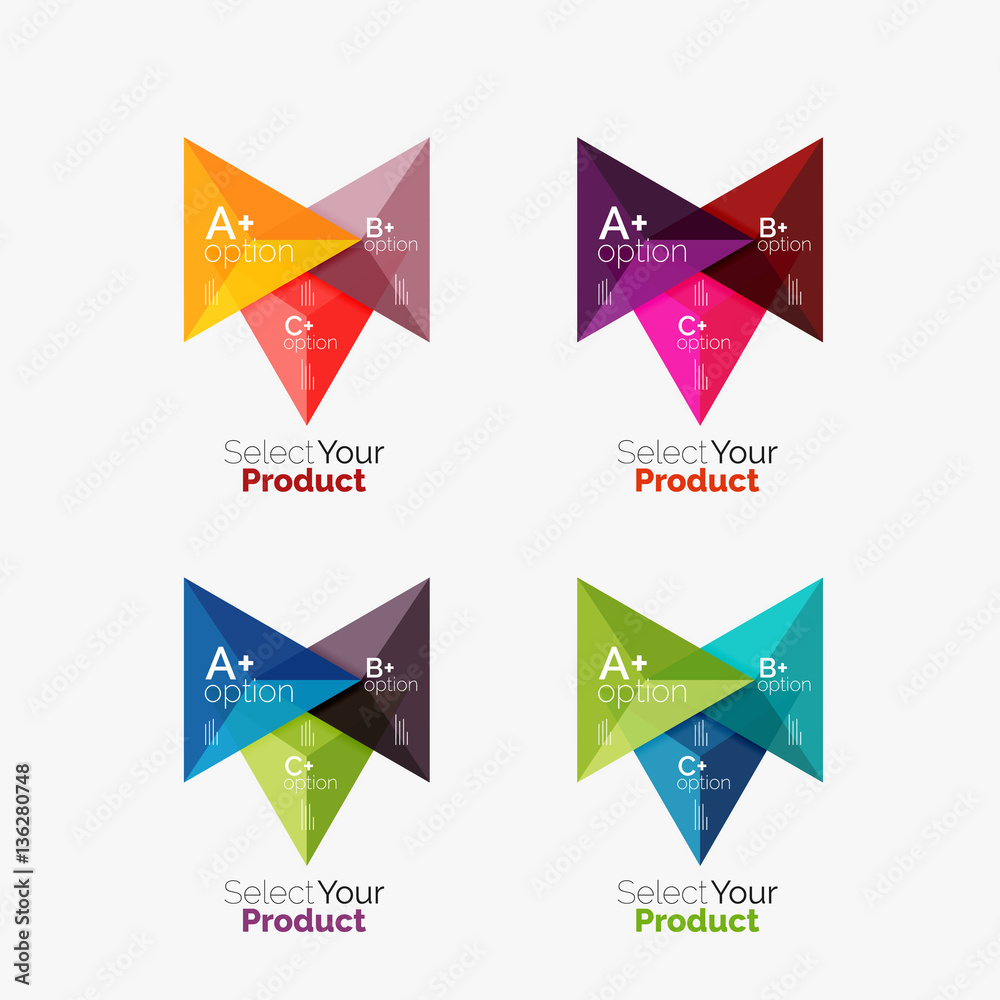 Set of triangle option infographic layouts Set of triangle option infographic layouts