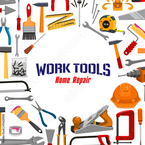 Work tools and repair instruments vector poster