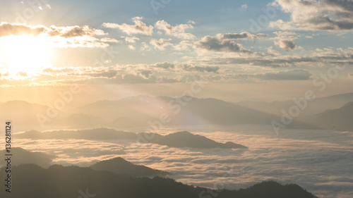 Peak of mountain and cloudscape at Phu chi fa in Chiang rai,Thailand