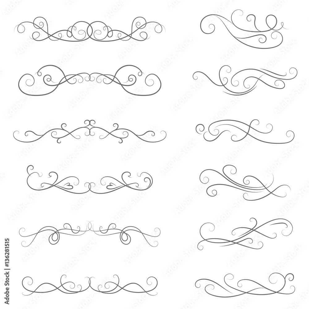 vector illustration set of border calligraphic and dividers decorative
