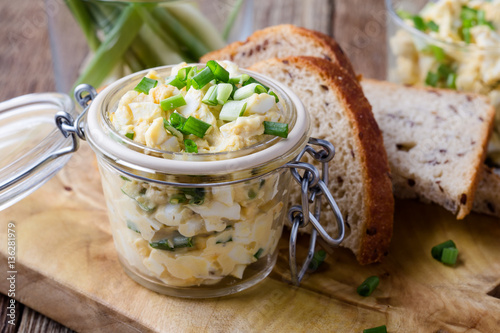 Obraz na plátně Egg dip sandwich with spring green onion