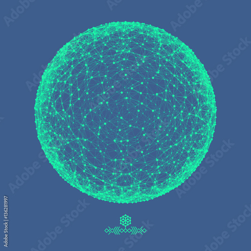 Sphere with Connected Lines and Dots. Global Digital Connections