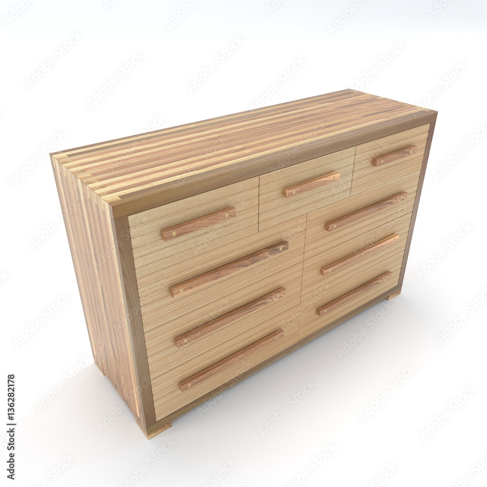 Chest of drawers of wood on a white background Chest of drawers of wood on a white background