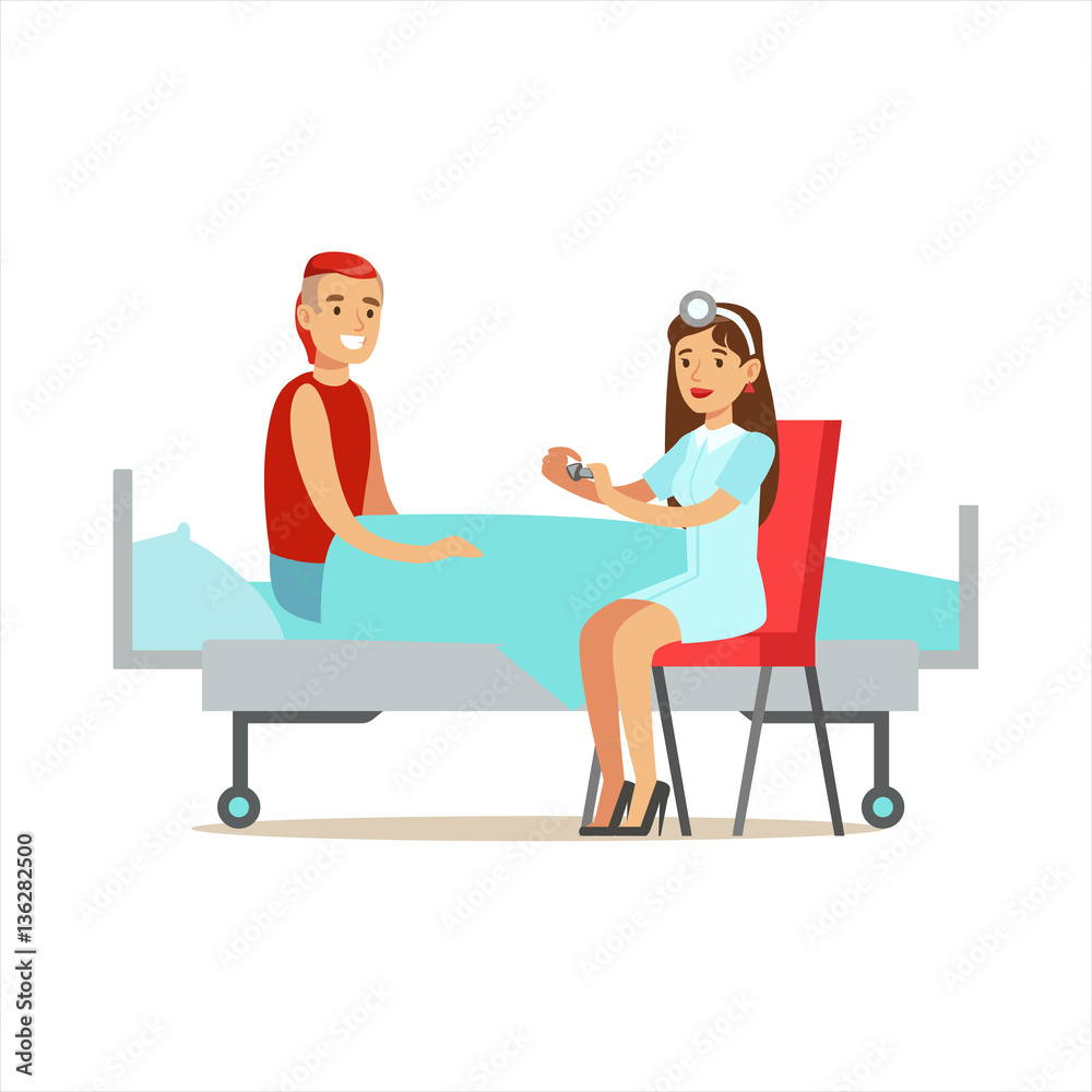 Nurse GIving Pills Prescribed Medication To Patient, Hospital And Healthcare Illustration
