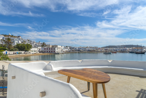 Panoramic view of Mykonos port, Cyclades, Greece during summer. © inbulb1