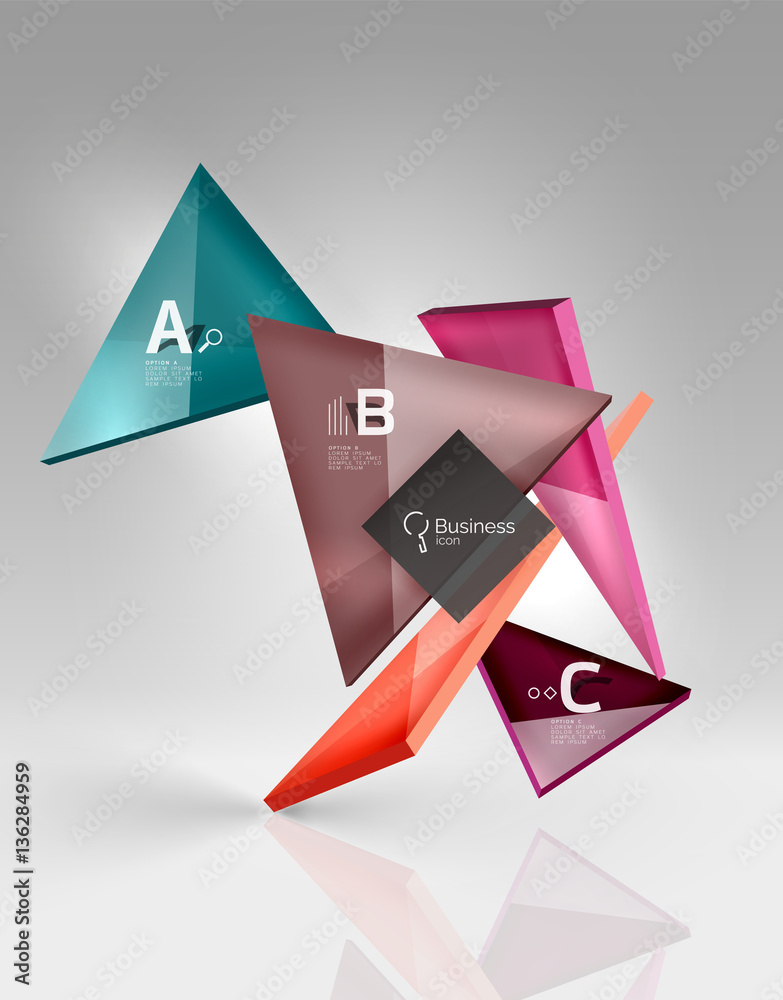 Colorful glossy glass triangle on empty 3d space Colorful glossy glass triangle on empty 3d space