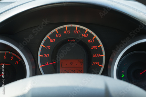 Car Dashboard. Close up image instrument panel.