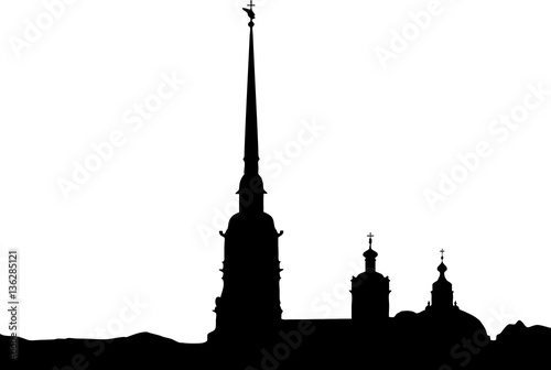 Panoramic view of Peter-Pavel Fortress in St.Petersburg, Russia. Black and white vector