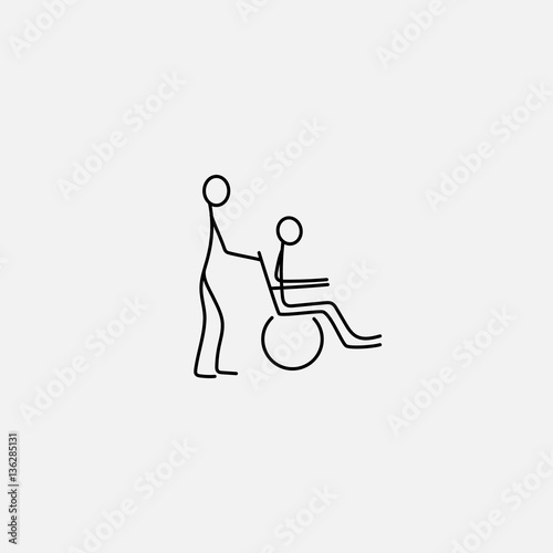 Cartoon icon of sketch stick figure in cute miniature scenes.