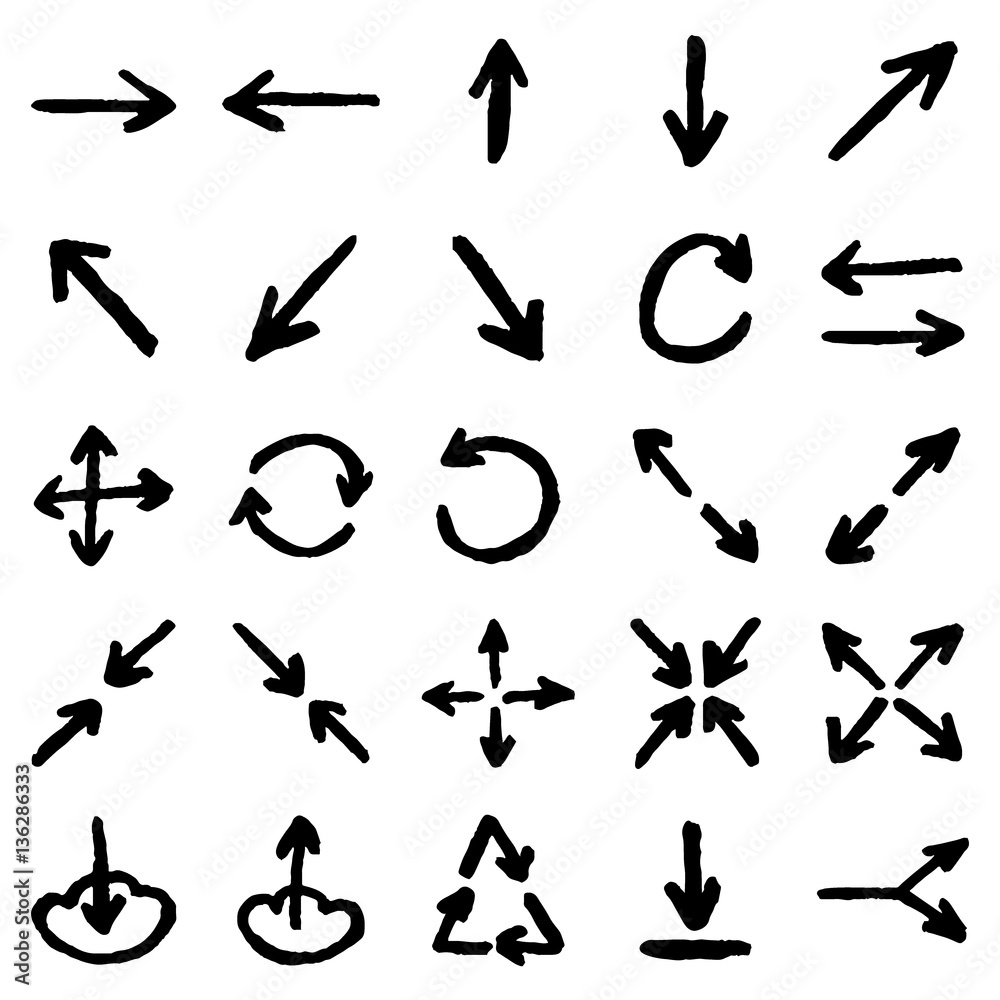 Vector interface icons. Set of marker hand drawn arrows. Vector interface icons. Set of marker hand drawn arrows.