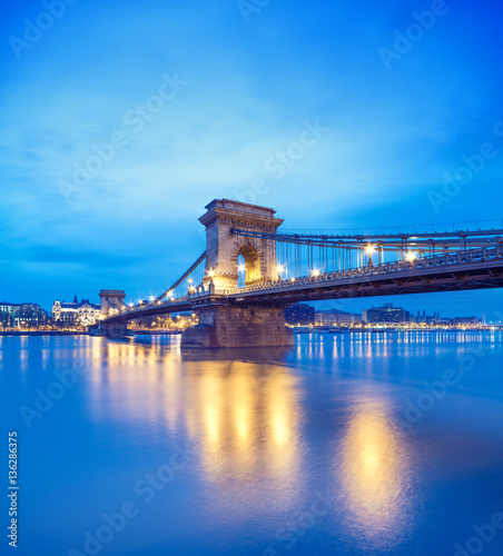 Czechenyi Chain Bridge in Budapest, Hungary, early morning