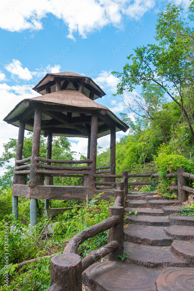 Walkway or walkpath with old pavilion in thailand
