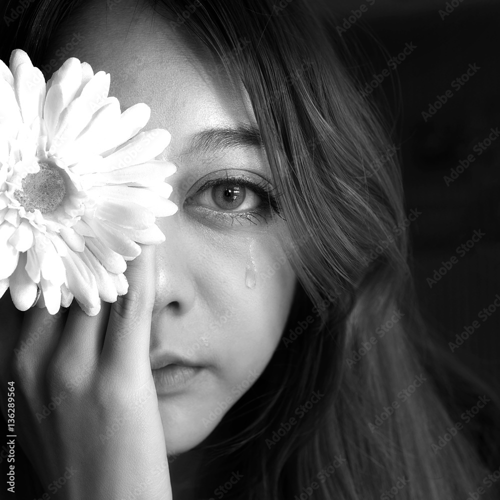 Black and white) beauty girl cry ,Upset, women crying Sad Stock ...