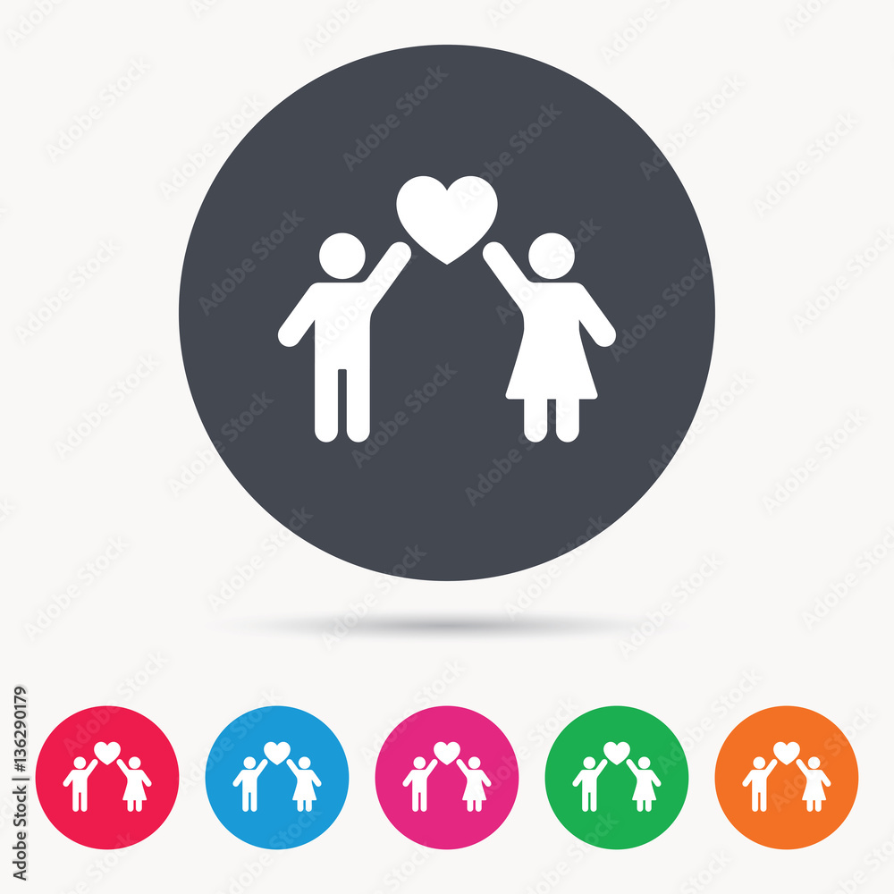 Couple love icon. Traditional young family symbol. Colored circle buttons with flat web icon. Vector Couple love icon. Traditional young family symbol. Colored circle buttons with flat web icon. Vector