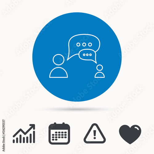 Dialog icon. Chat speech bubbles sign. Discussion messages symbol. Calendar, attention sign and growth chart. Button with web icon. Vector