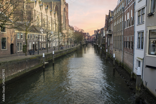 Historical architecture on a canal