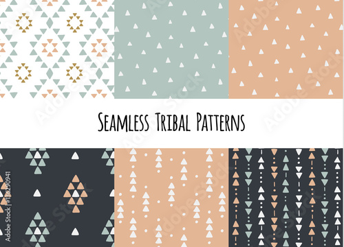 Fototapeta Naklejka Na Ścianę i Meble -  Set of modern seamless hand drawn geometric tribal patterns. Vector navajo design.