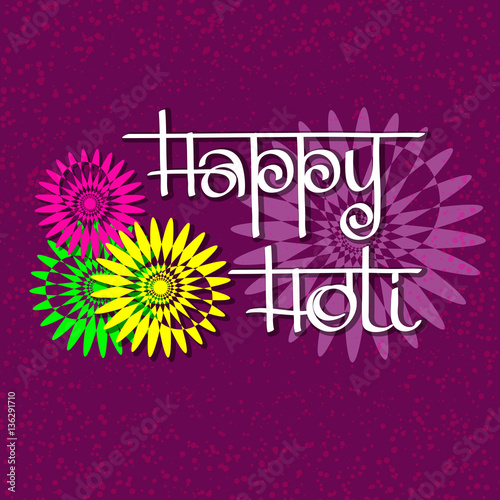 Happy Holi card with hand drawn words.