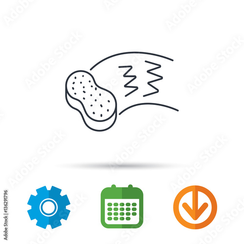 Hand wash icon. Cleaning sponge sign. Calendar, cogwheel and download arrow signs. Colored flat web icons. Vector