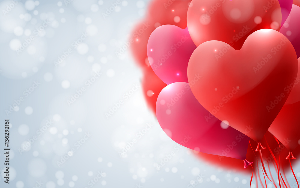 Love and Valentine's Day Background with Heart Balloons