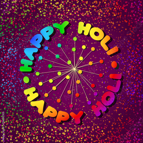 Happy Holi card on violet background.