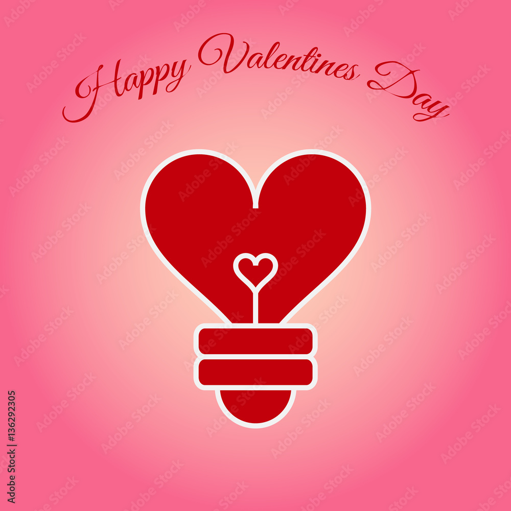 Red heart bulb, Valentine day theme, trendy Valentine wish, stock vector.