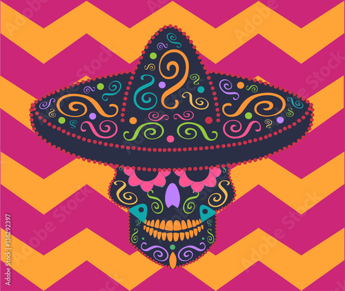 Skull vector with Mexican sombrero, vector