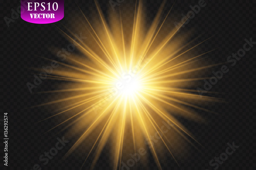 Transparent Golden Glow light effect. Star burst with sparkles
