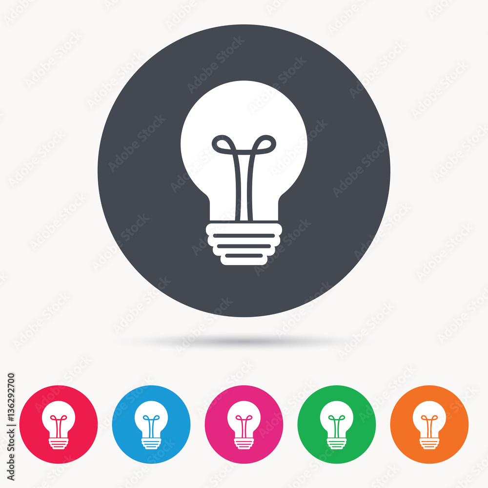Light bulb icon. Lamp sign. Illumination technology symbol. Colored circle buttons with flat web icon. Vector Light bulb icon. Lamp sign. Illumination technology symbol. Colored circle buttons with flat web icon. Vector