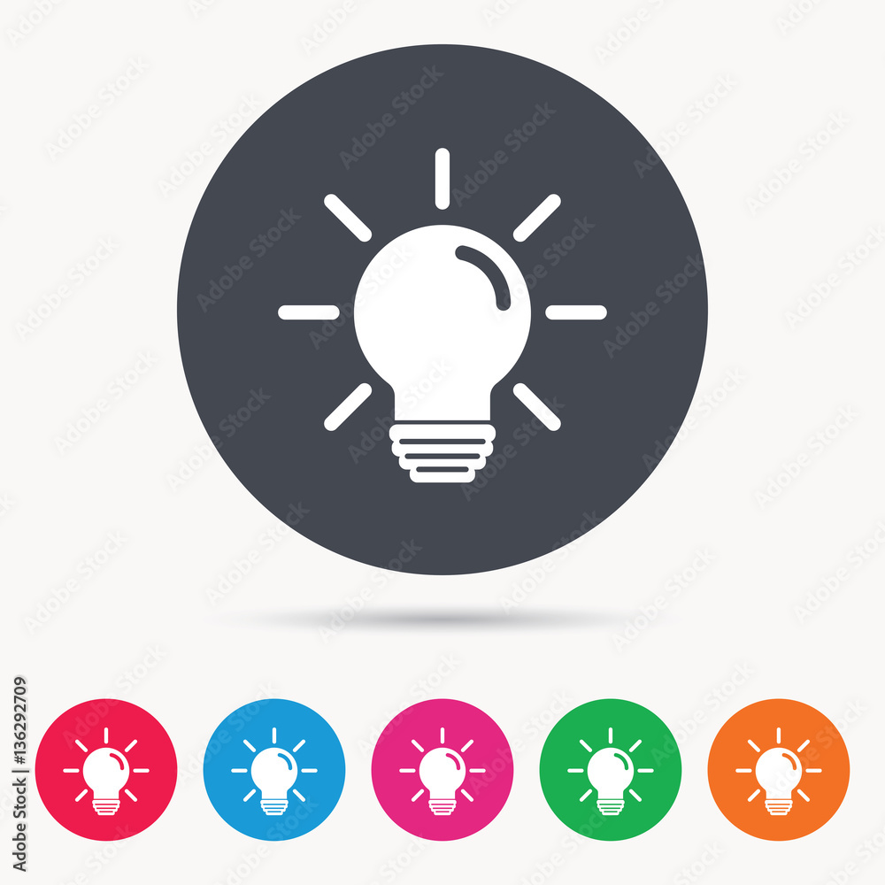 Light bulb icon. Lamp sign. Illumination technology symbol. Colored circle buttons with flat web icon. Vector Light bulb icon. Lamp sign. Illumination technology symbol. Colored circle buttons with flat web icon. Vector