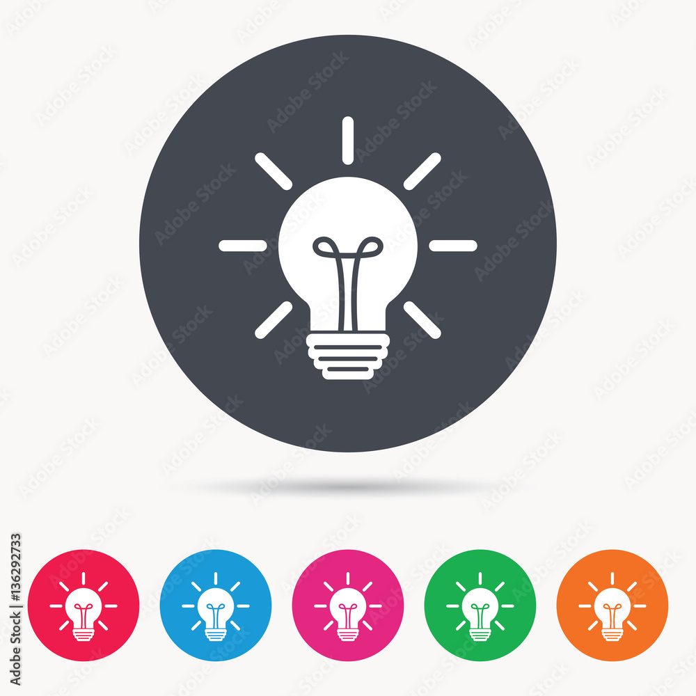 Light bulb icon. Lamp sign. Illumination technology symbol. Colored circle buttons with flat web icon. Vector Light bulb icon. Lamp sign. Illumination technology symbol. Colored circle buttons with flat web icon. Vector