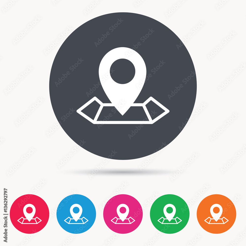 Location icon. Map pointer symbol. Colored circle buttons with flat web icon. Vector Location icon. Map pointer symbol. Colored circle buttons with flat web icon. Vector