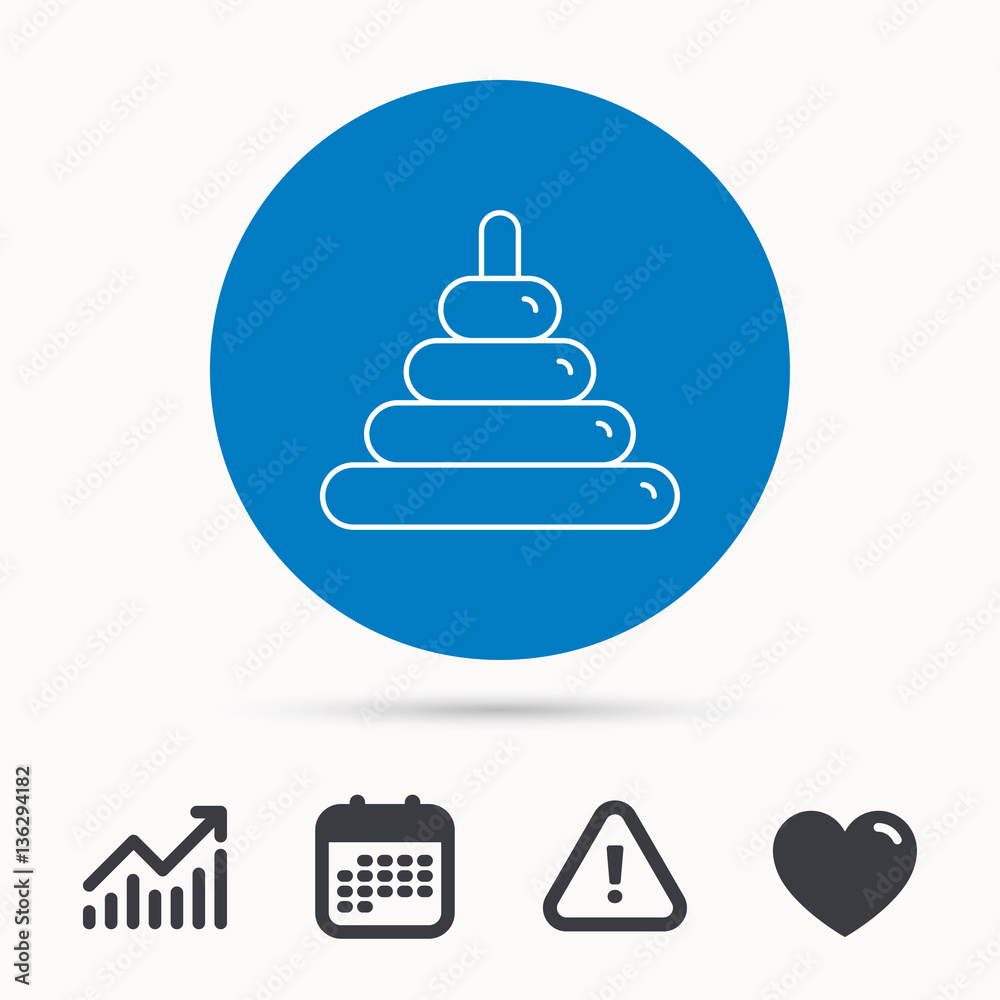 Pyramid baby toy icon. Child tower game sign symbol. Calendar, attention sign and growth chart. Button with web icon. Vector Pyramid baby toy icon. Child tower game sign symbol. Calendar, attention sign and growth chart. Button with web icon. Vector