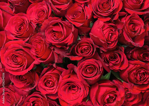 Colorful flower bouquet from red roses for use as background. Closeup. #136294306