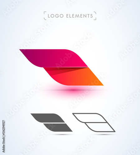 Abstract aircraft wing logo icon set. Origami paper and material design style.