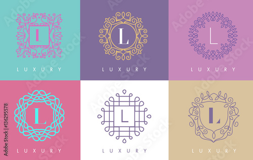 L Letter Pastel Floral Monogram Lines Logo Design.