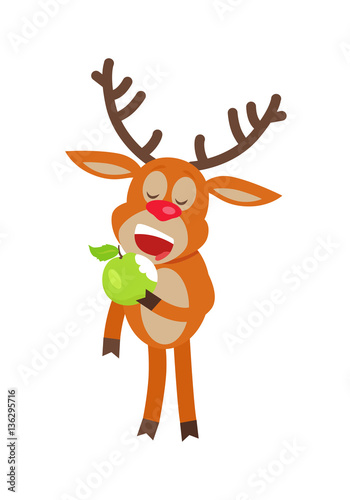 Deer Eating Apple Cartoon Flat Vector Illustration © robu_s