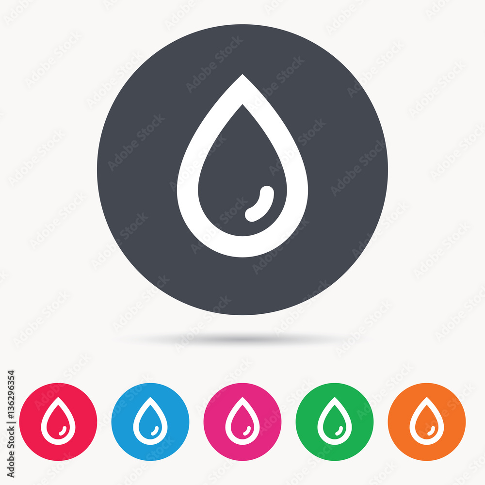 Water drop icon. Natural aqua symbol. Colored circle buttons with flat web icon. Vector Water drop icon. Natural aqua symbol. Colored circle buttons with flat web icon. Vector