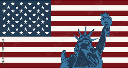 presidents day. map of America. The Statue of Liberty