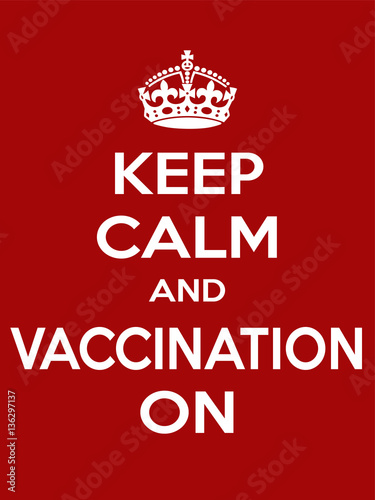 Vertical rectangular red-white motivation vaccination poster based in vintage retro style Keep clam