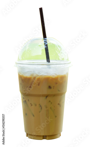 Glass of ice coffee isolated on white background