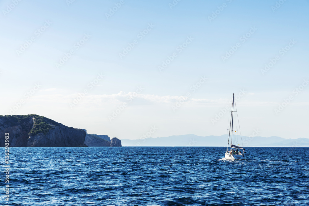 Sailboat sailing at the Costa Brava, Spain Sailboat sailing at the Costa Brava, Spain