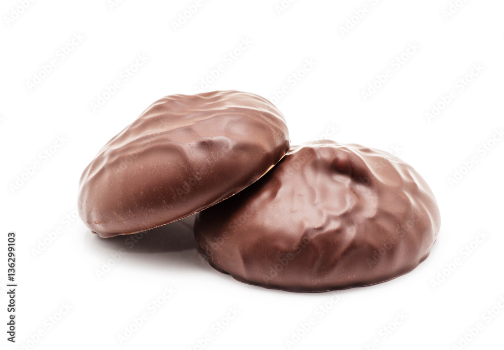 chocolate covered marshmallows on white background chocolate covered marshmallows on white background