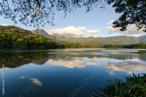 Picturesque landscape with Hasalaka tank and mountains of Mahiyangana   Sri Lanka