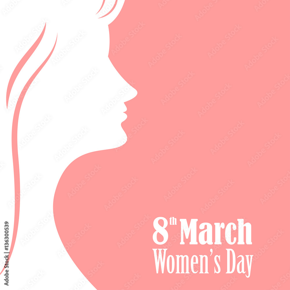 Women's day graphic design with white silhoutte of a lady