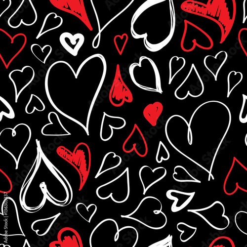 Wallpaper Mural Doodle heart isolated on black seamless pattern. Abstract love hand drawn background. Vector illustration Torontodigital.ca