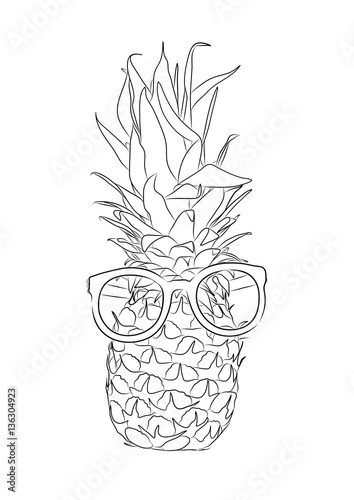 vector illustration of hand-drawn pineapple wearing sunglasses