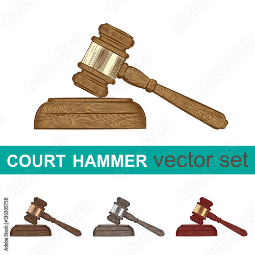 vector set of four court hammers in different colors
