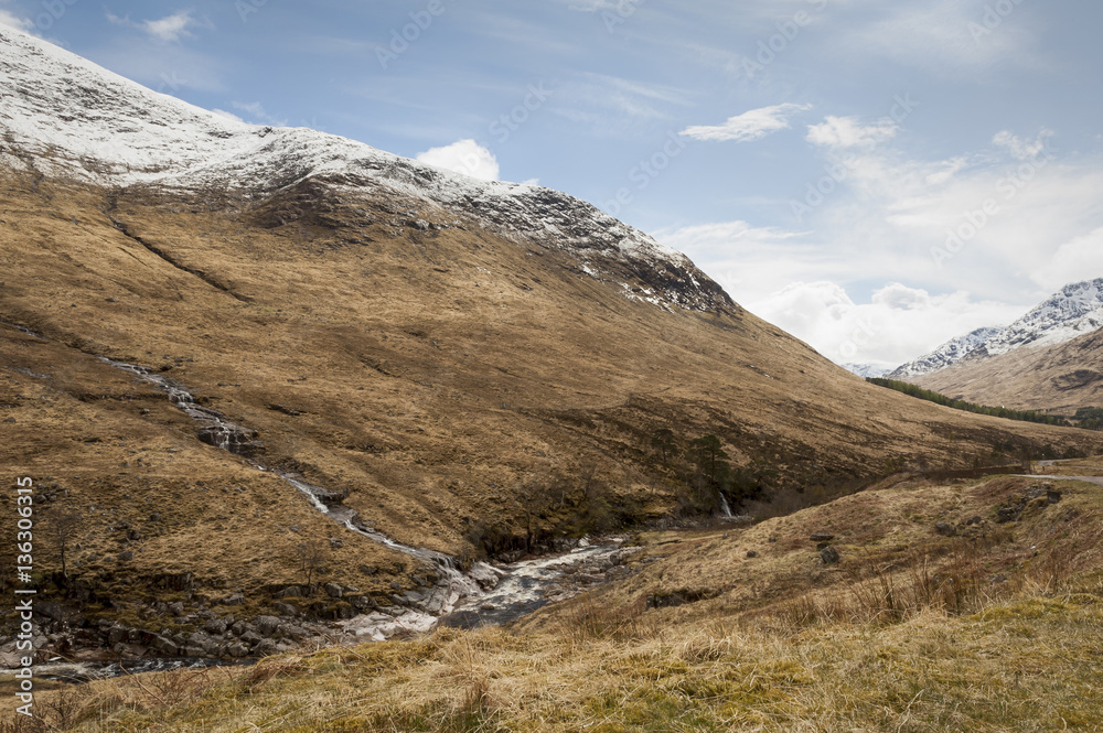 Scottish Mountain and river scene Glen Etive