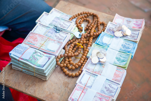 local money exchange shop at Boudhanath Stupa Kathmandy photo